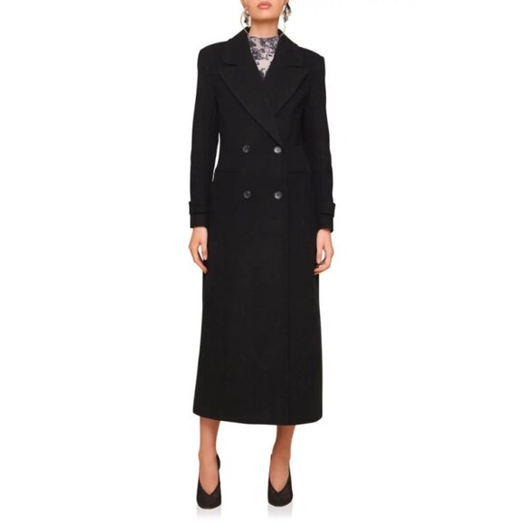 Avec Les Filles Wool Blend Double Breasted Maxi Peacoat in Black - Picture 2 of 14